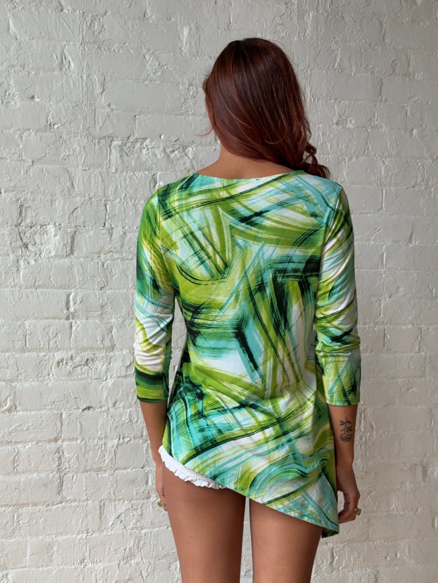 2000s Y2K Abstract Swirl Asymmetrical Long Sleeve Top