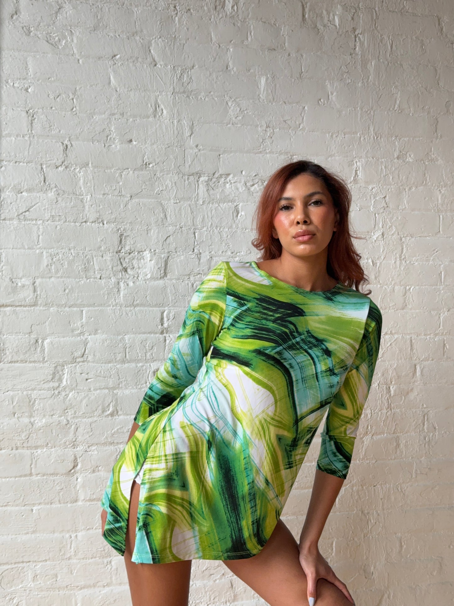 2000s Y2K Abstract Swirl Asymmetrical Long Sleeve Top