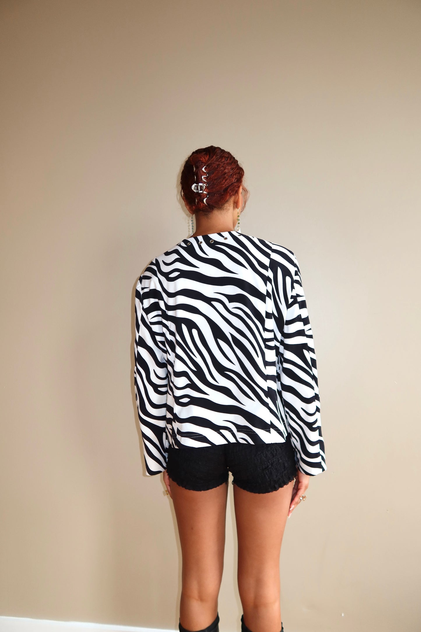 Vintage Sandro Zebra Print Lace-Up Blouse