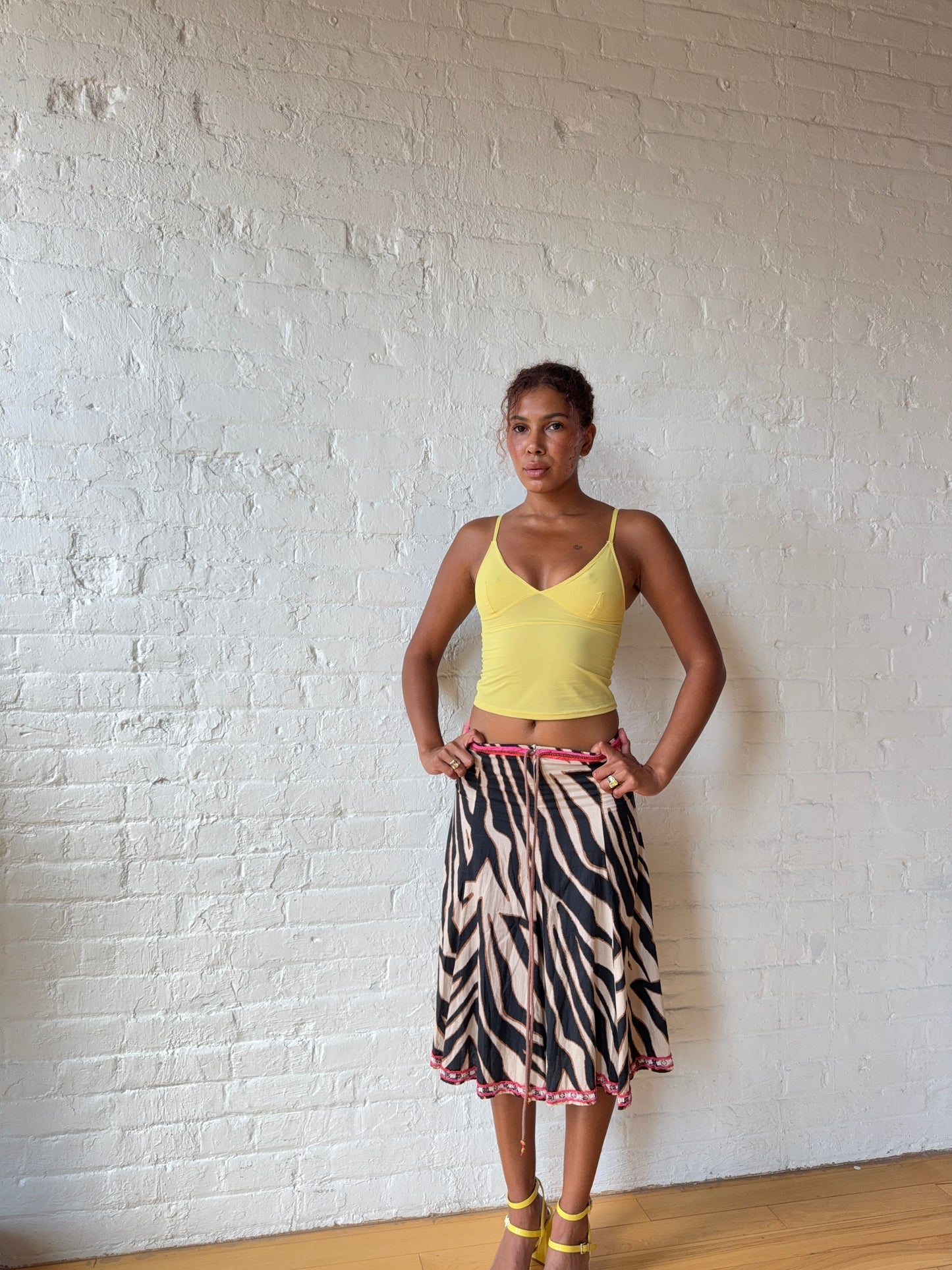 Vintage Zebra Print Tie Waist Midi Skirt