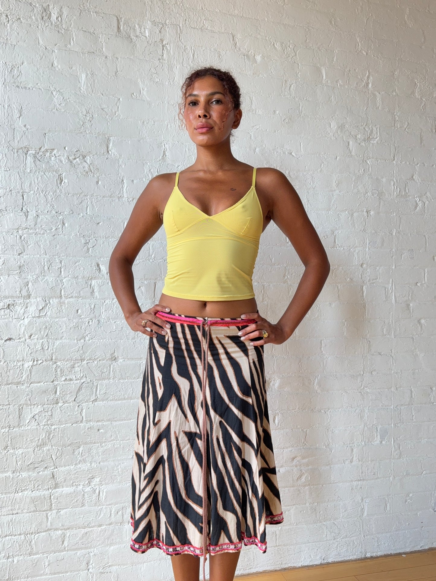 Vintage Zebra Print Tie Waist Midi Skirt