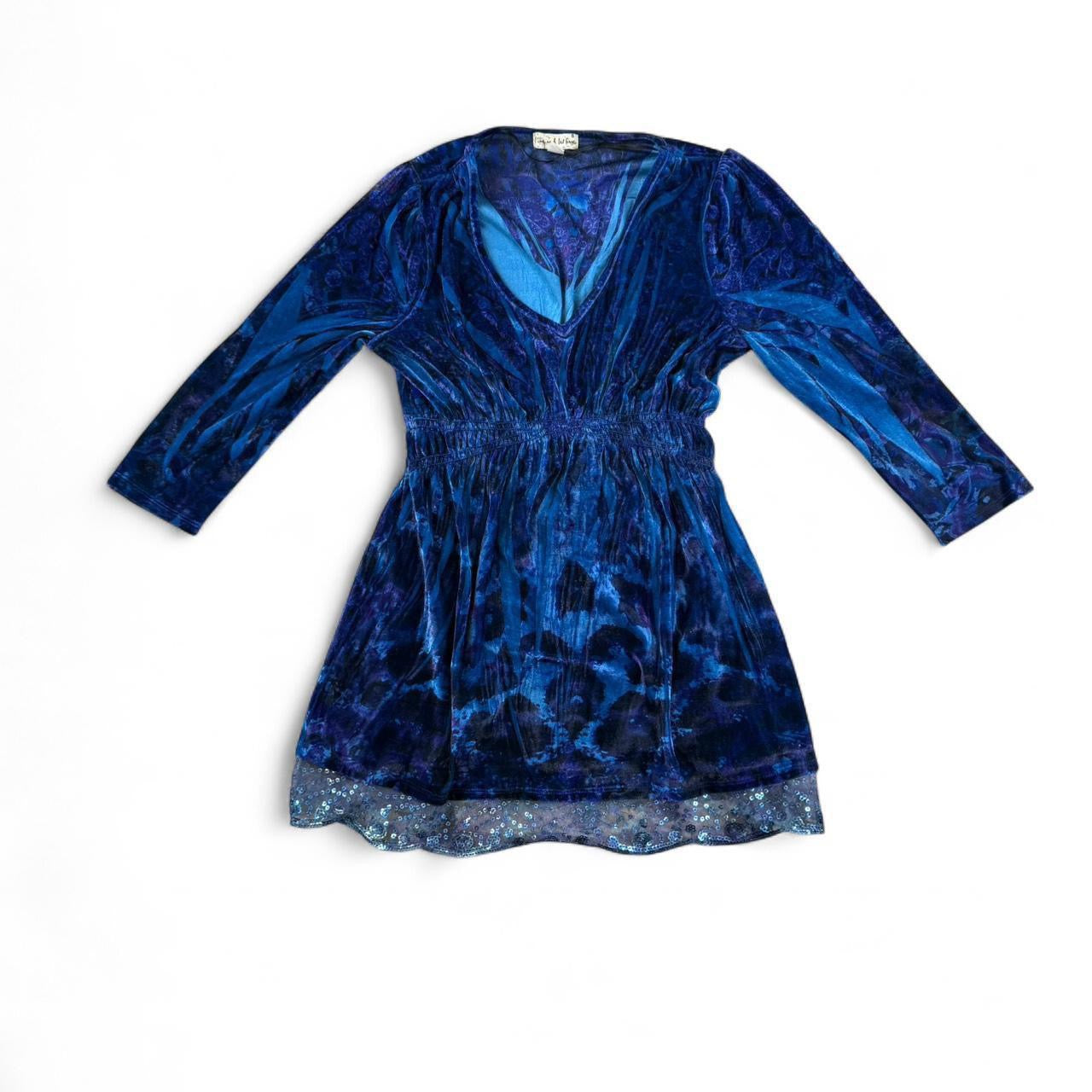 Vintage 2000s Blue Velvet Babydoll Mini Dress
