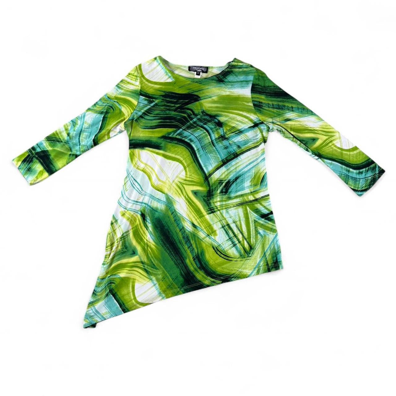 2000s Y2K Abstract Swirl Asymmetrical Long Sleeve Top
