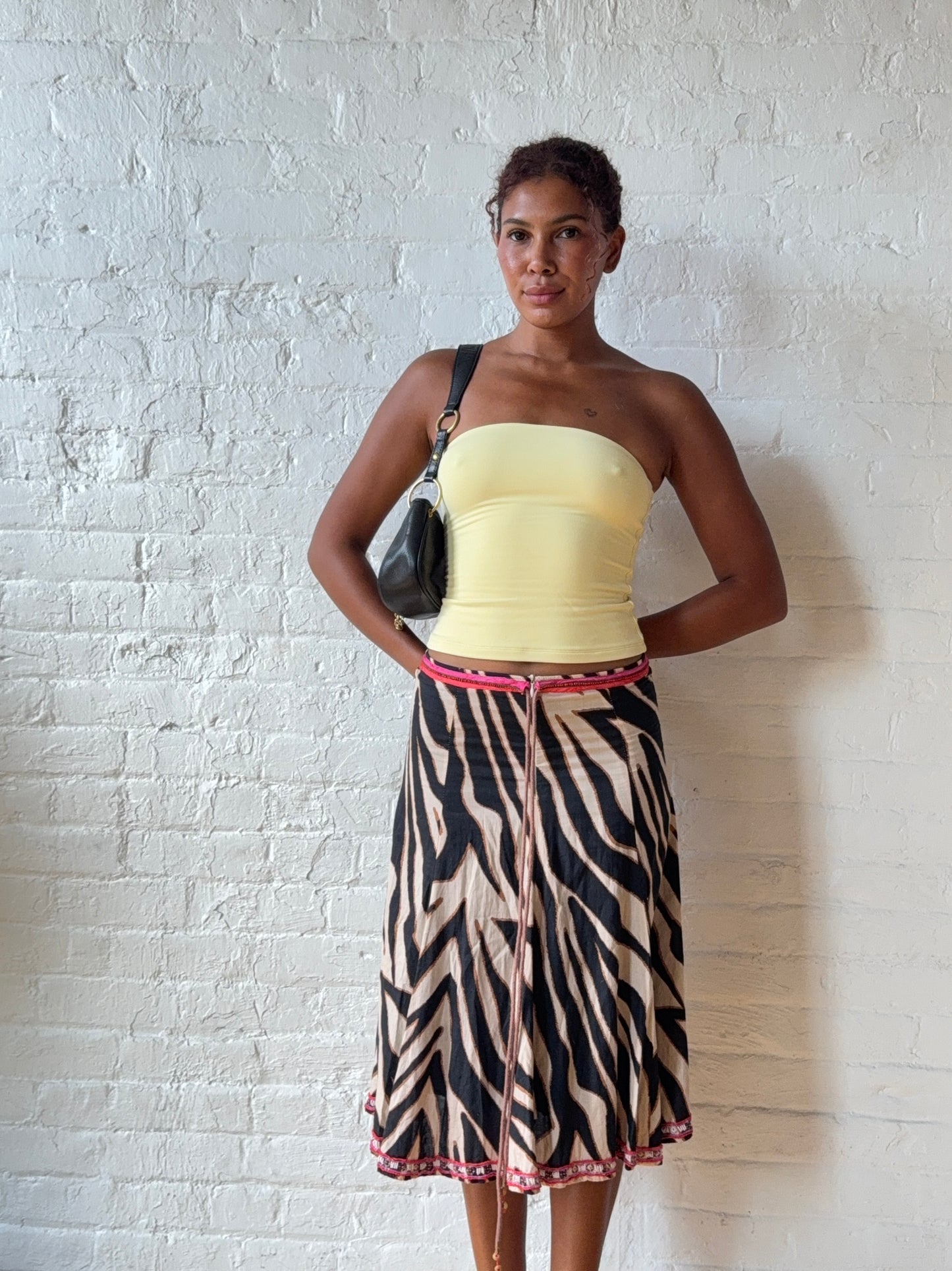Vintage Zebra Print Tie Waist Midi Skirt