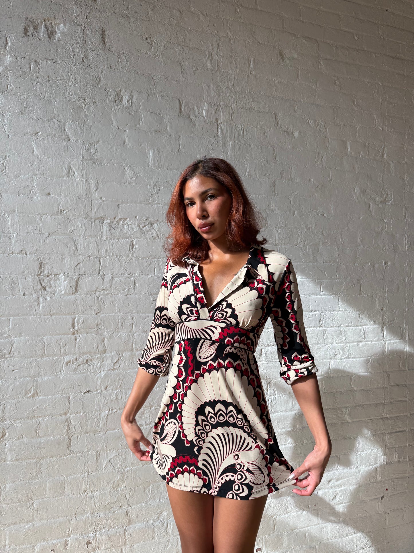 Vintage 1970s Psychedelic Mod Mini Dress - XS/S