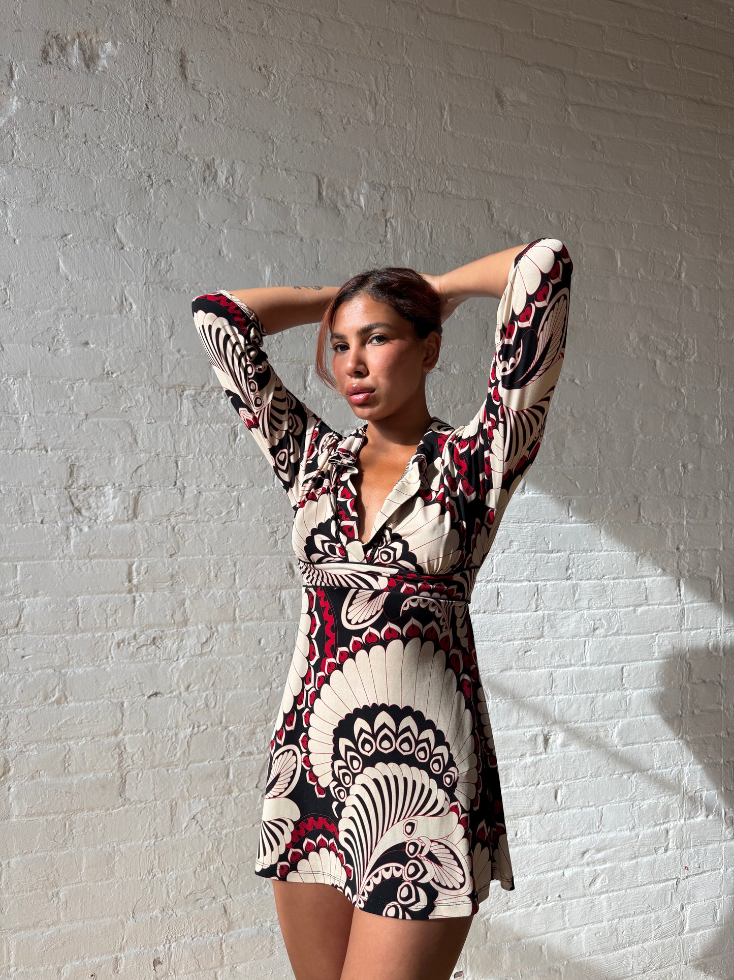 Vintage 1970s Psychedelic Mod Mini Dress - XS/S