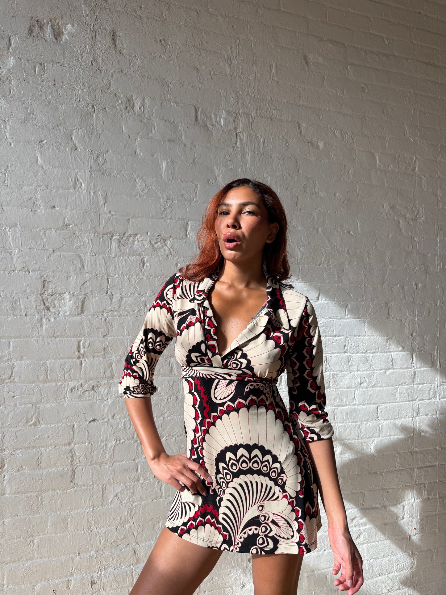 Vintage 1970s Psychedelic Mod Mini Dress - XS/S
