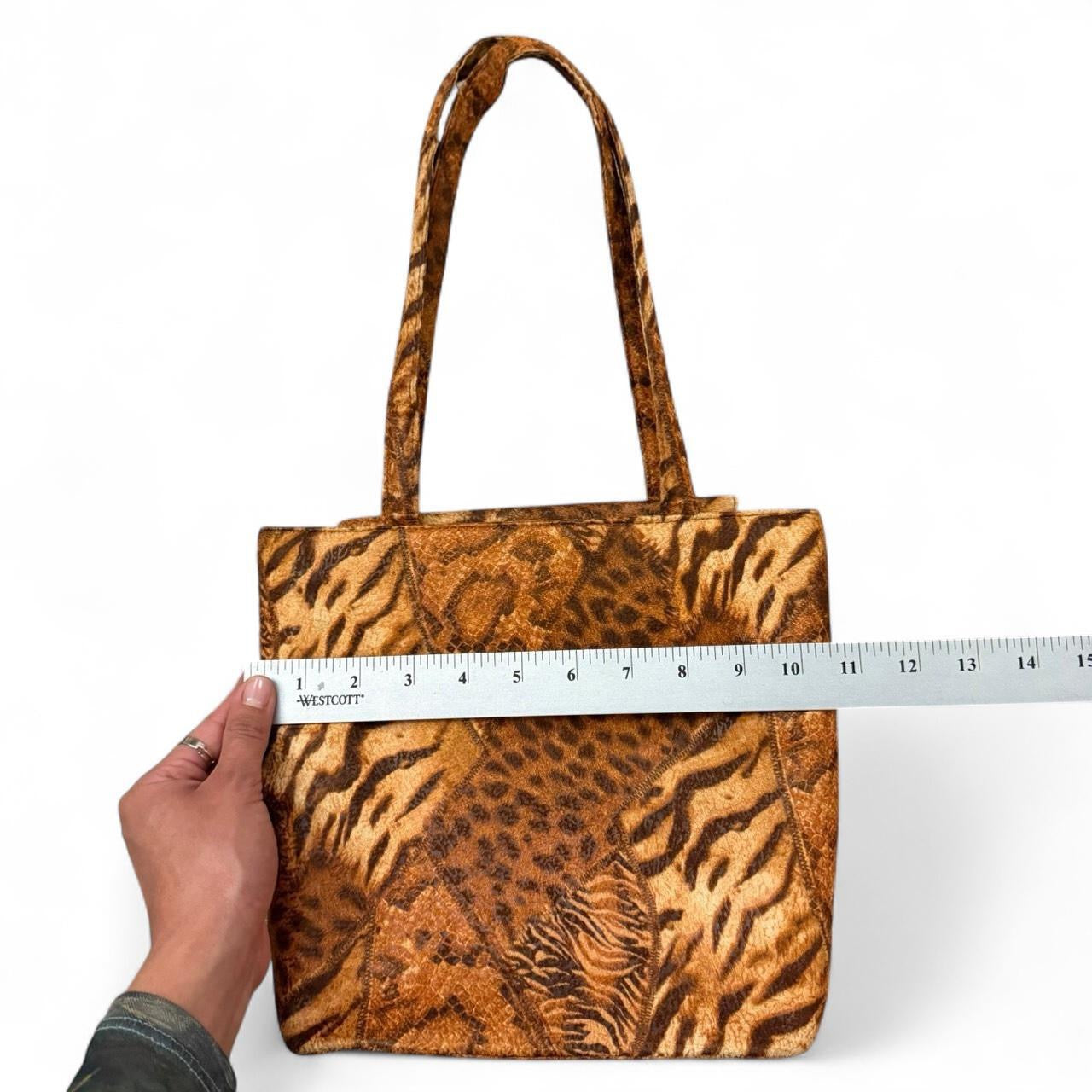 Y2K Patchwork Leopard Tiger Animal Print Tote Bag