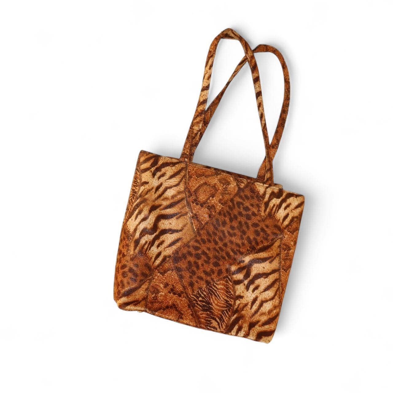 Y2K Patchwork Leopard Tiger Animal Print Tote Bag