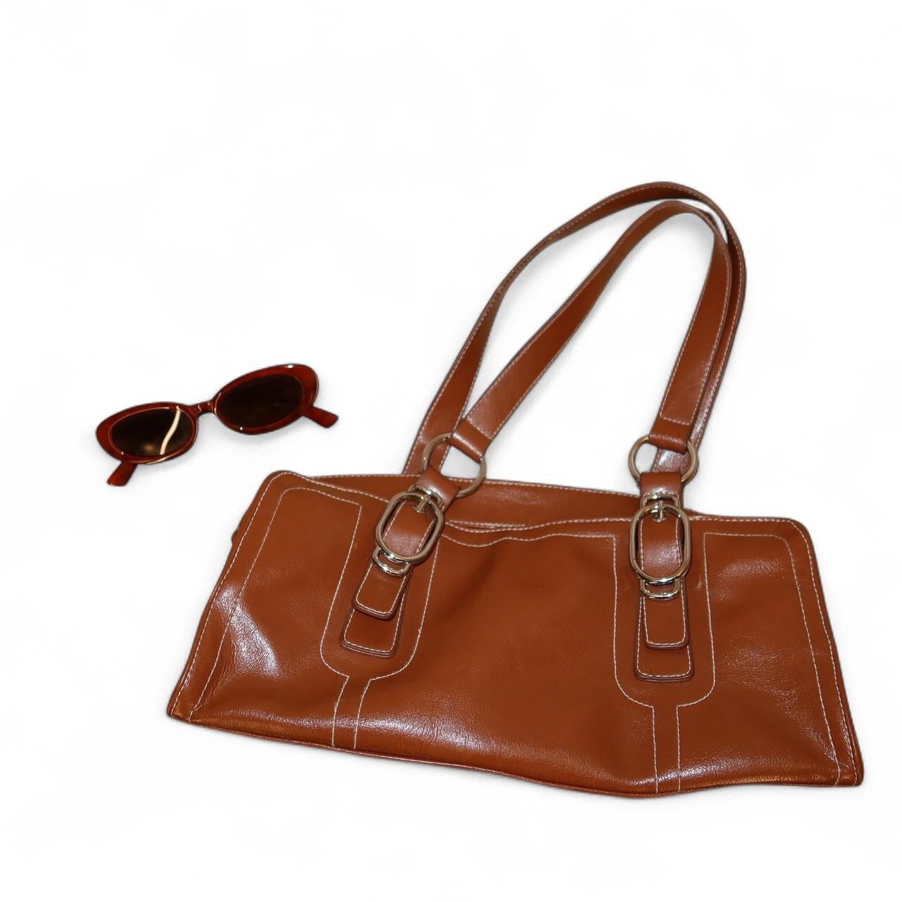 Vintage 90s Cognac Brown Leather Shoulder Bag