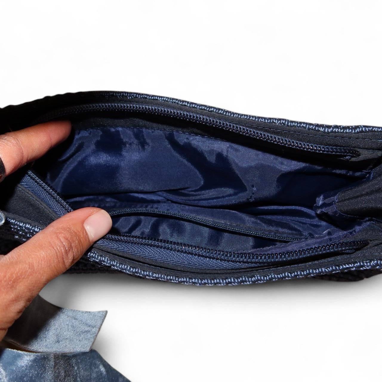 Vintage Y2K Navy Woven Crochet Shoulder Bag