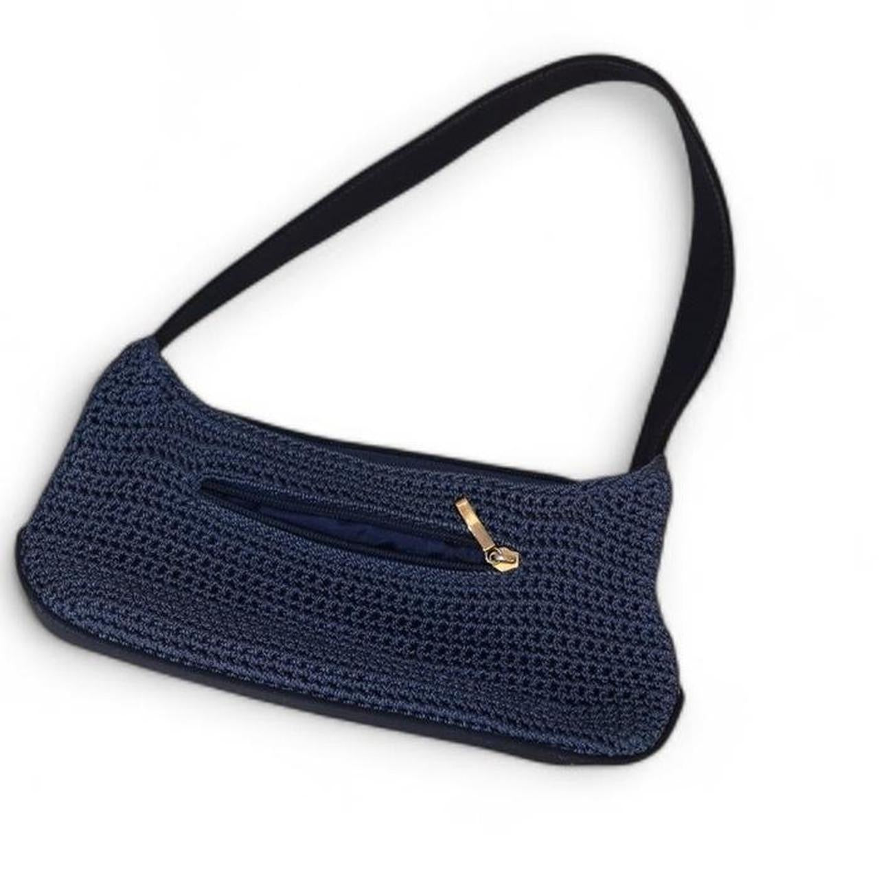 Vintage Y2K Navy Woven Crochet Shoulder Bag