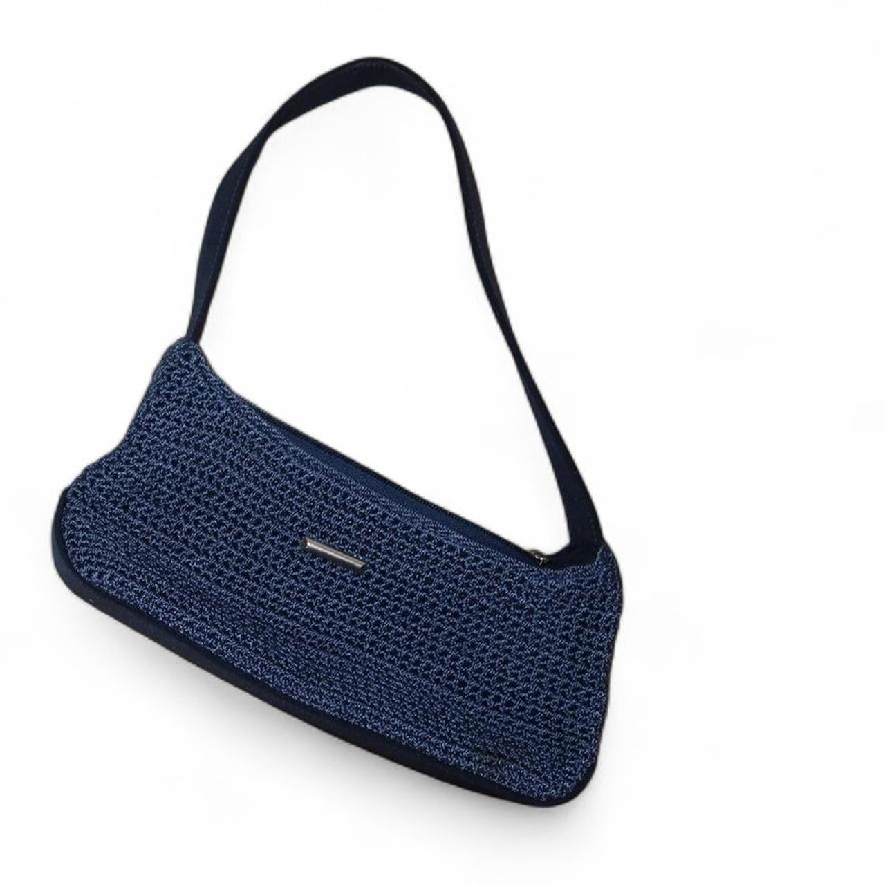 Vintage Y2K Navy Woven Crochet Shoulder Bag