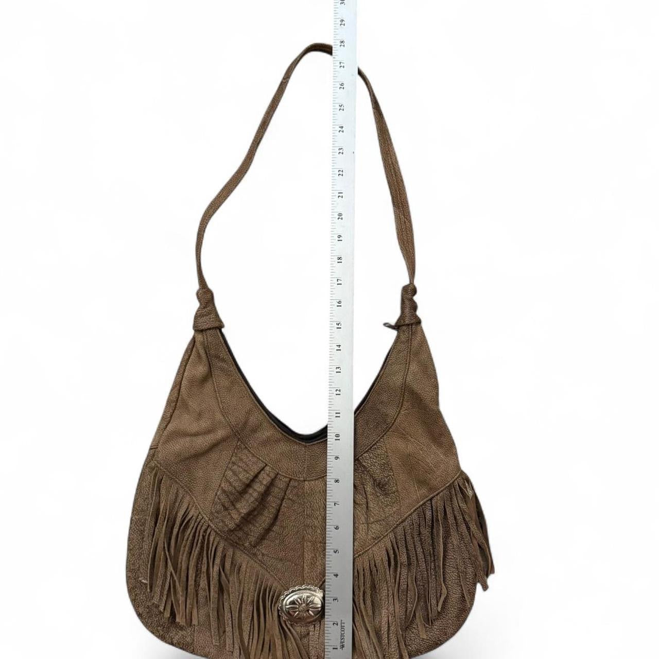 Vintage Brown Leather Fringe Hobo Bag 90s Y2K Western Boho Concho Shoulder Bag