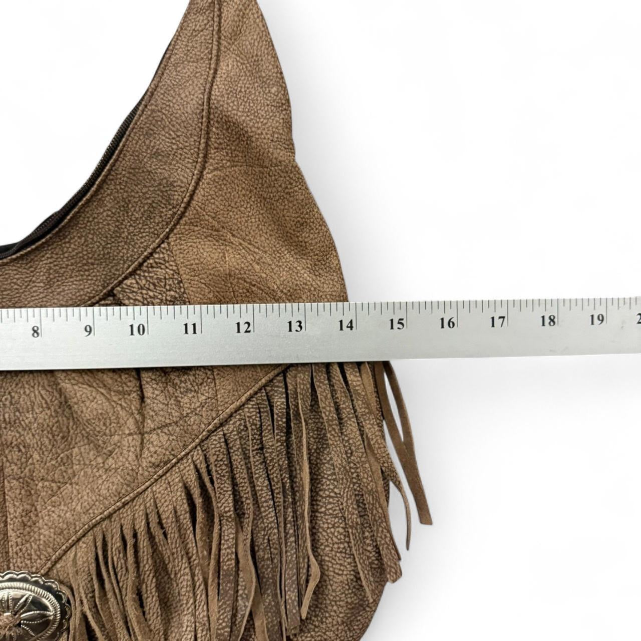 Vintage Brown Leather Fringe Hobo Bag 90s Y2K Western Boho Concho Shoulder Bag