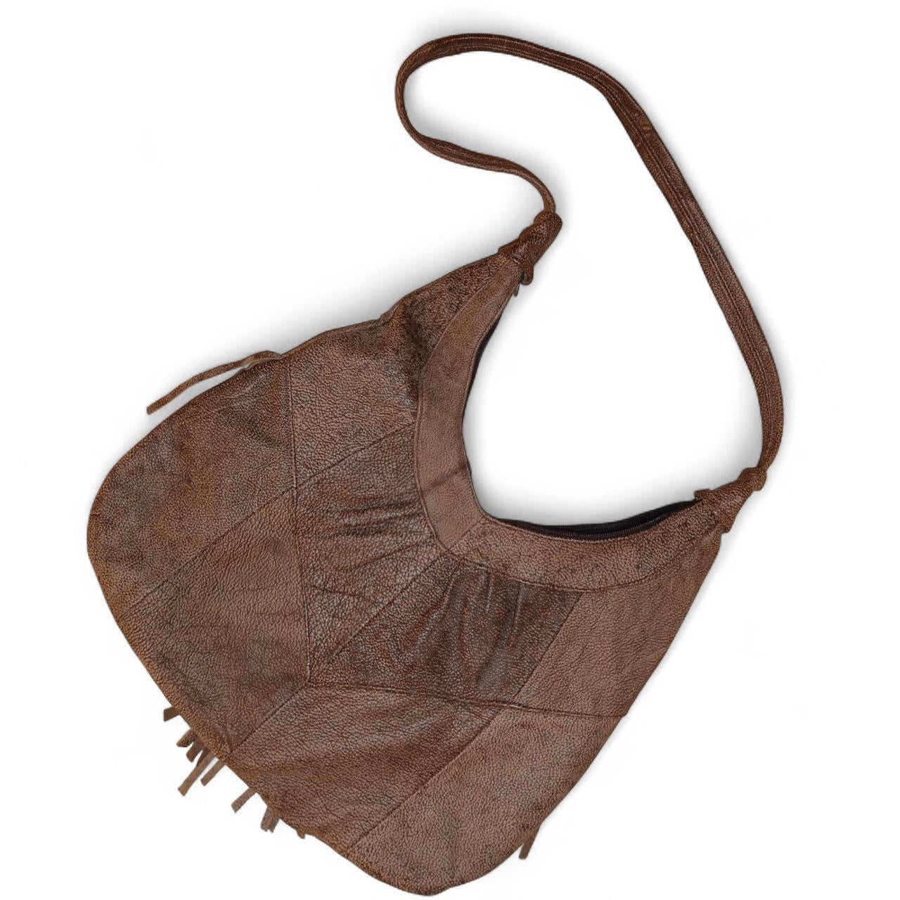 Vintage Brown Leather Fringe Hobo Bag 90s Y2K Western Boho Concho Shoulder Bag