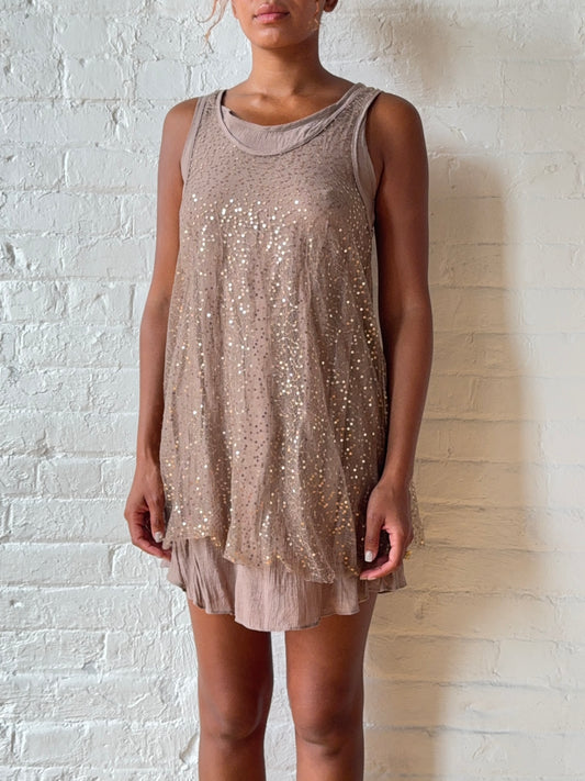 Vintage Double Layer Sequin Mesh Mini Dress