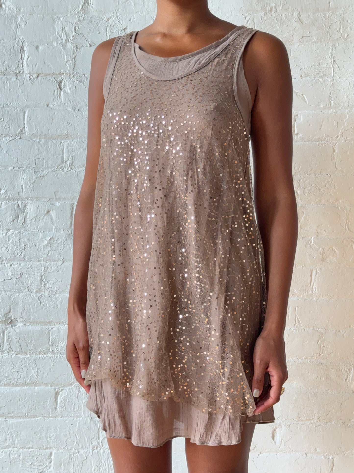 Vintage Double Layer Sequin Mesh Mini Dress