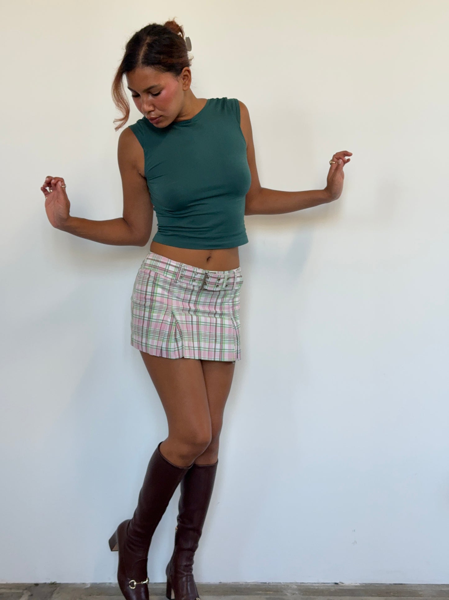 Tracy Evans Limited Pink Plaid Belted Skort