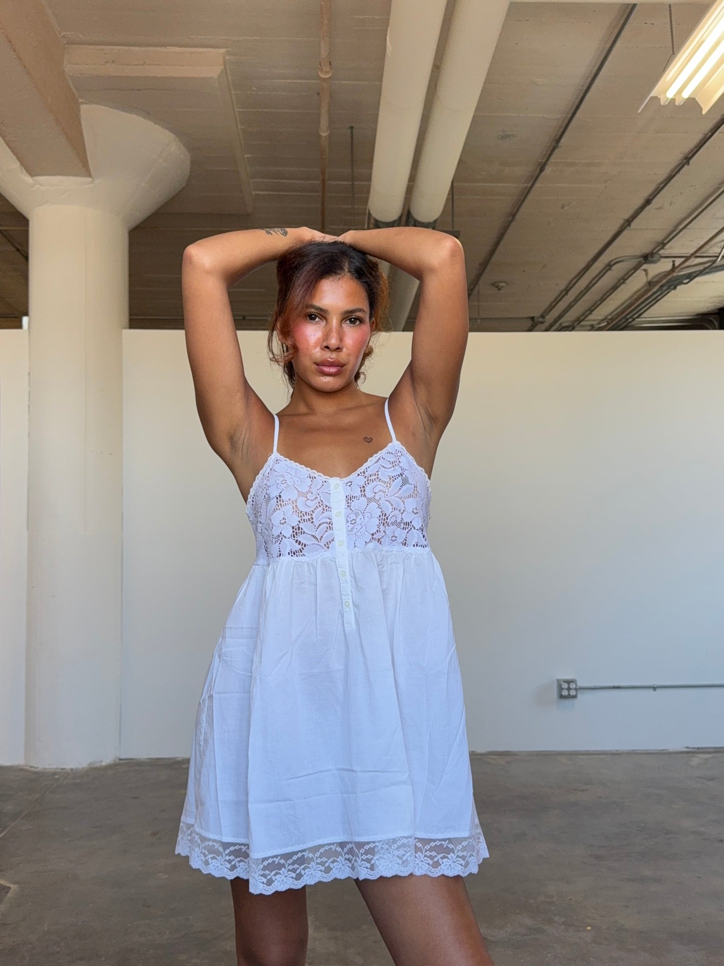 Vintage Victoria's Secret Gold Label White Cotton Lace Babydoll Slip Dress