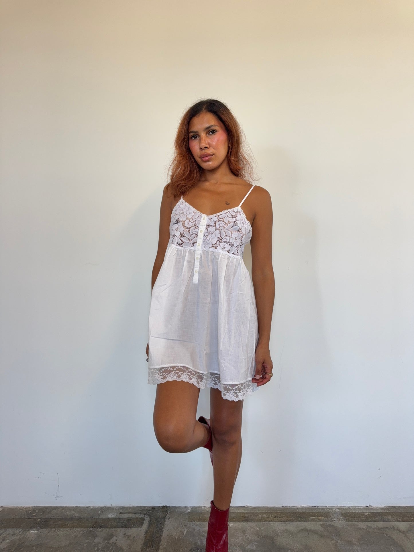Vintage Victoria's Secret Gold Label White Cotton Lace Babydoll Slip Dress