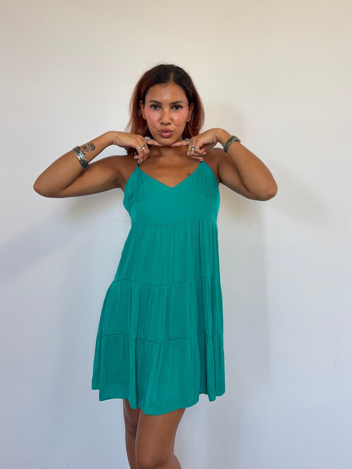 Emerald Tiered Babydoll Mini Dress