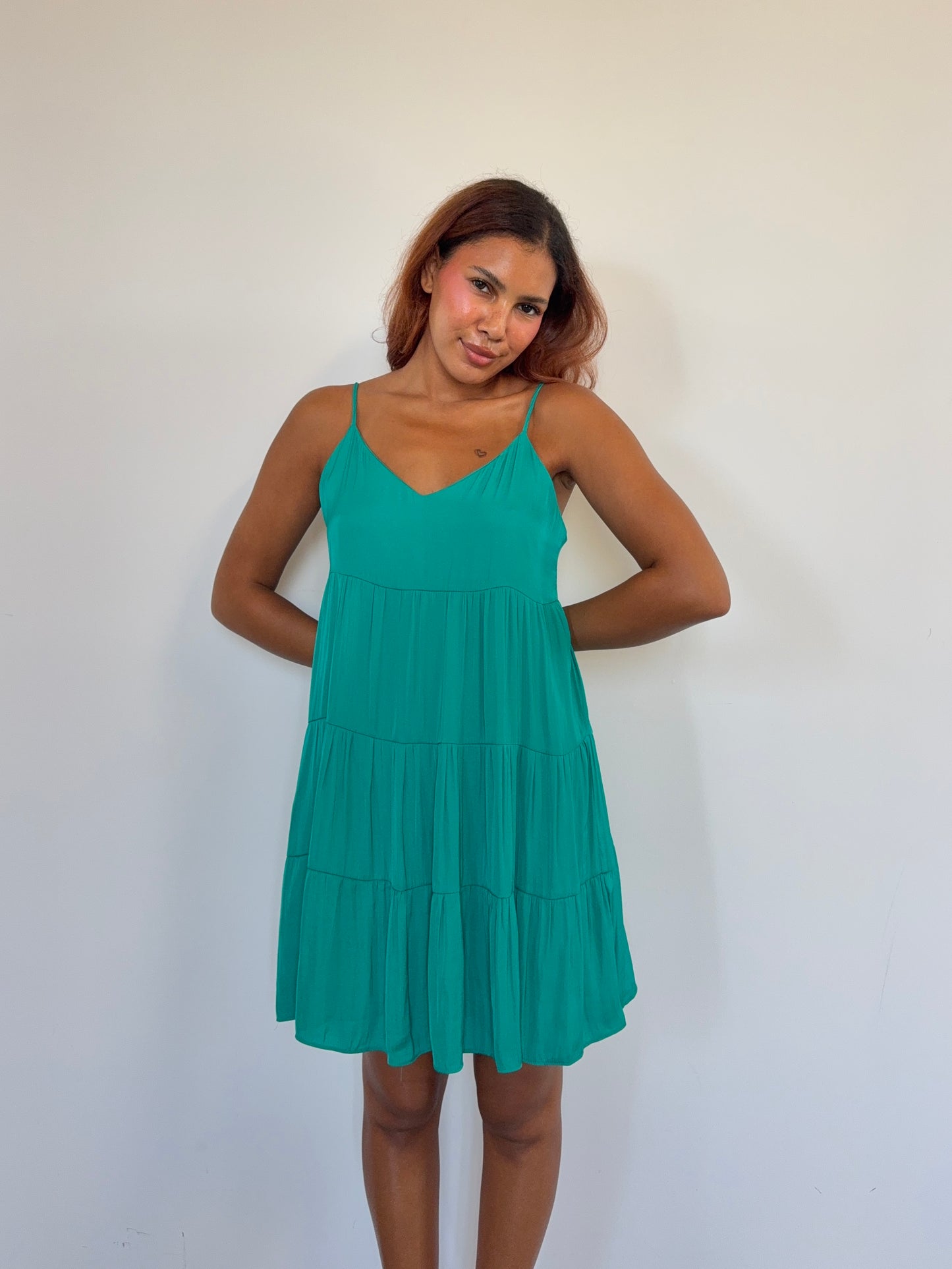 Emerald Tiered Babydoll Mini Dress