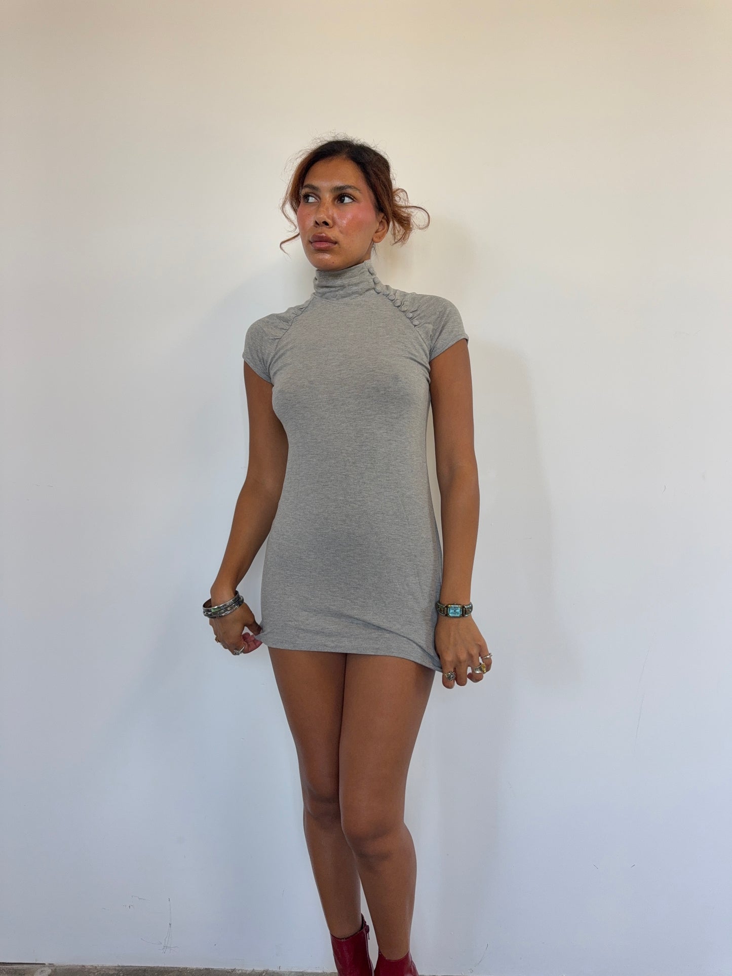 MODA International Sculpted Button Mock Neck Tunic Top