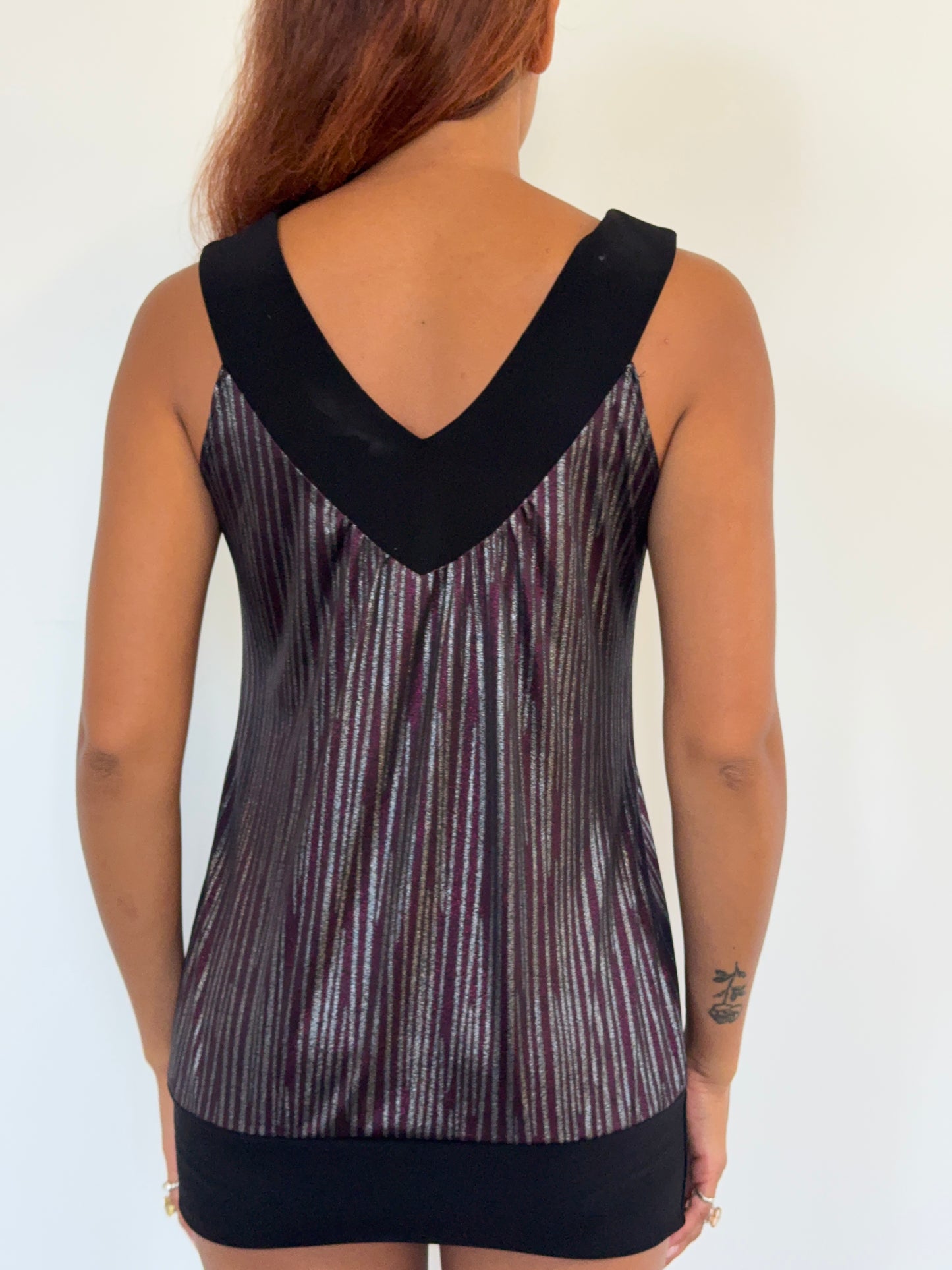 Studio Y Metallic Plum Stripe Tunic Top