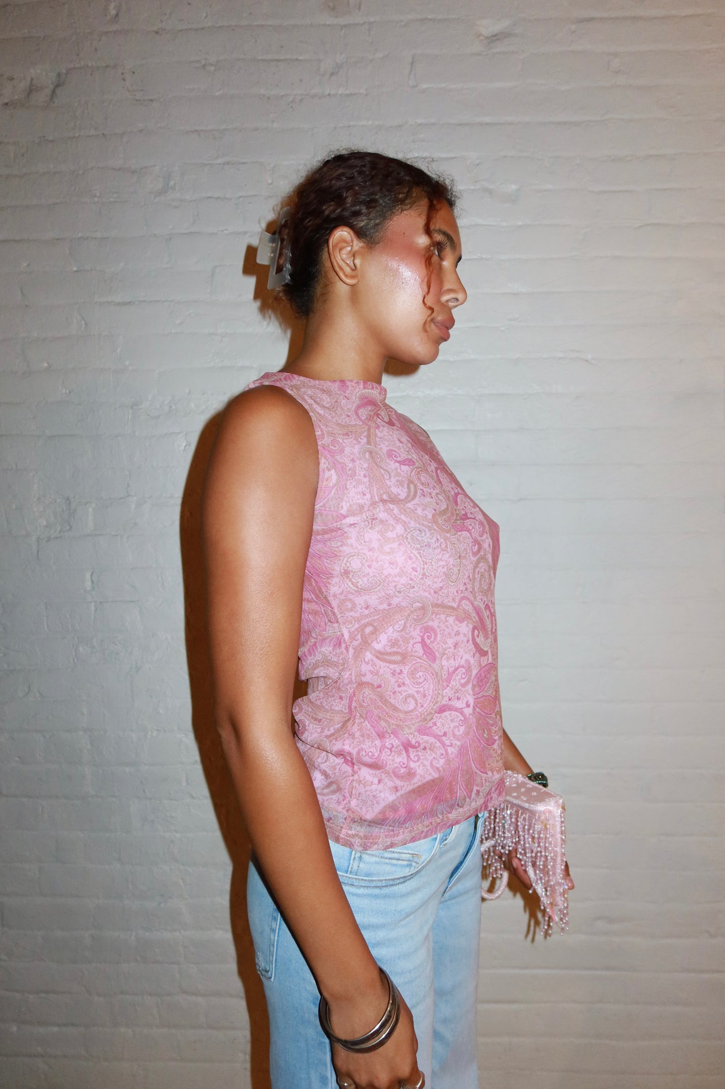 The Pink Paisley Mesh Top
