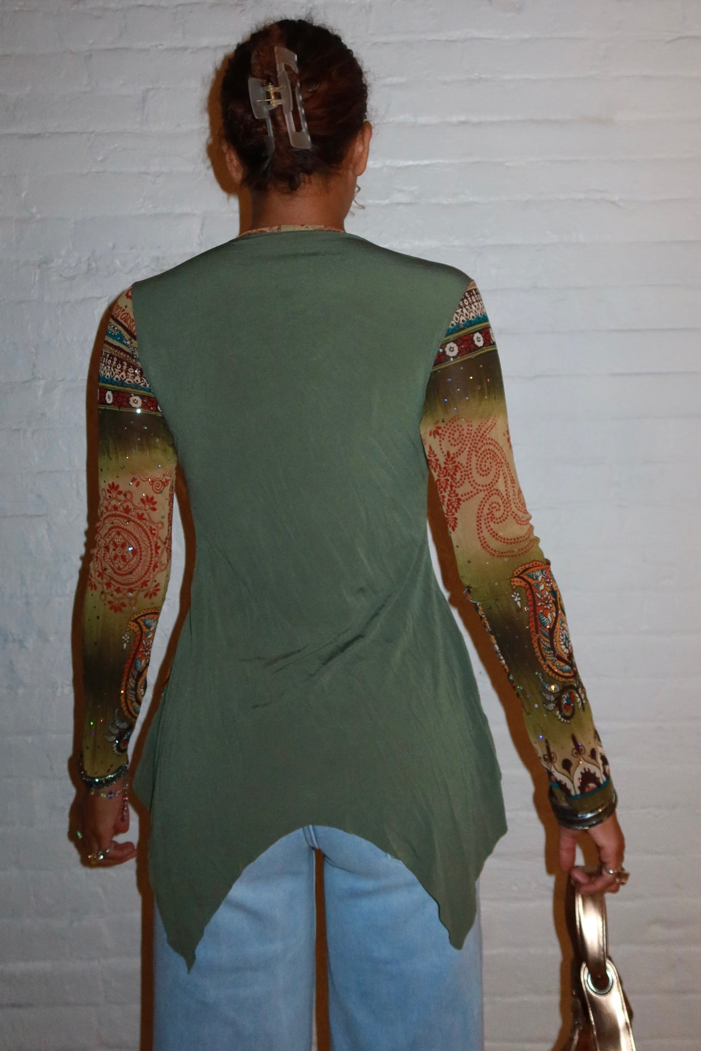 Vintage Euro Paisley Sequin Top with Wooden Ring