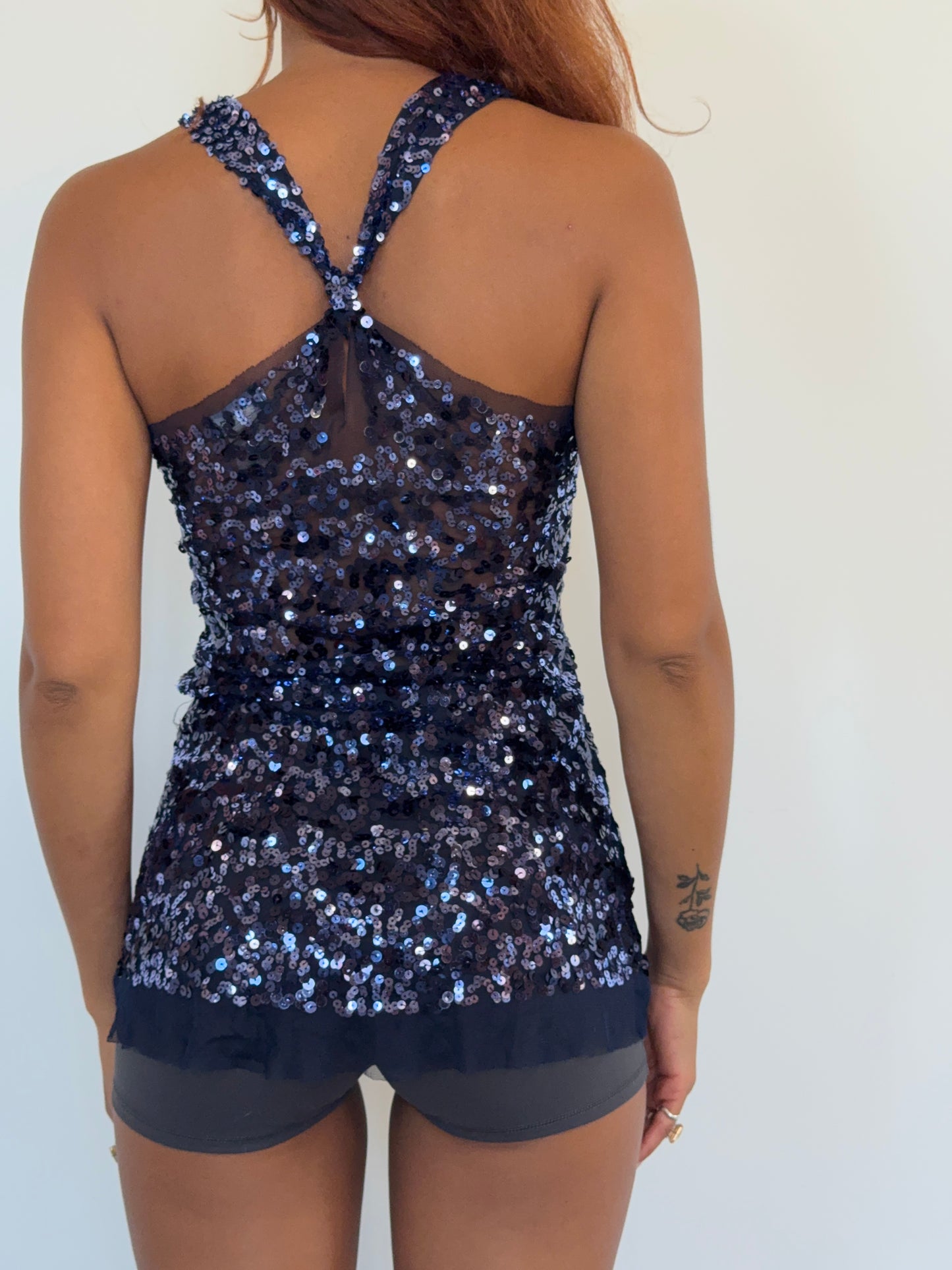 Vintage Y2K Navy Sequin Sheer Tank Top