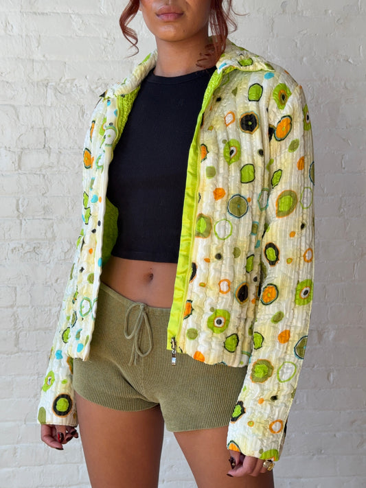 Vintage 90s Abstract Circle Print Textured Zip Jacket