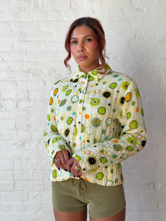 Vintage 90s Abstract Circle Print Textured Zip Jacket