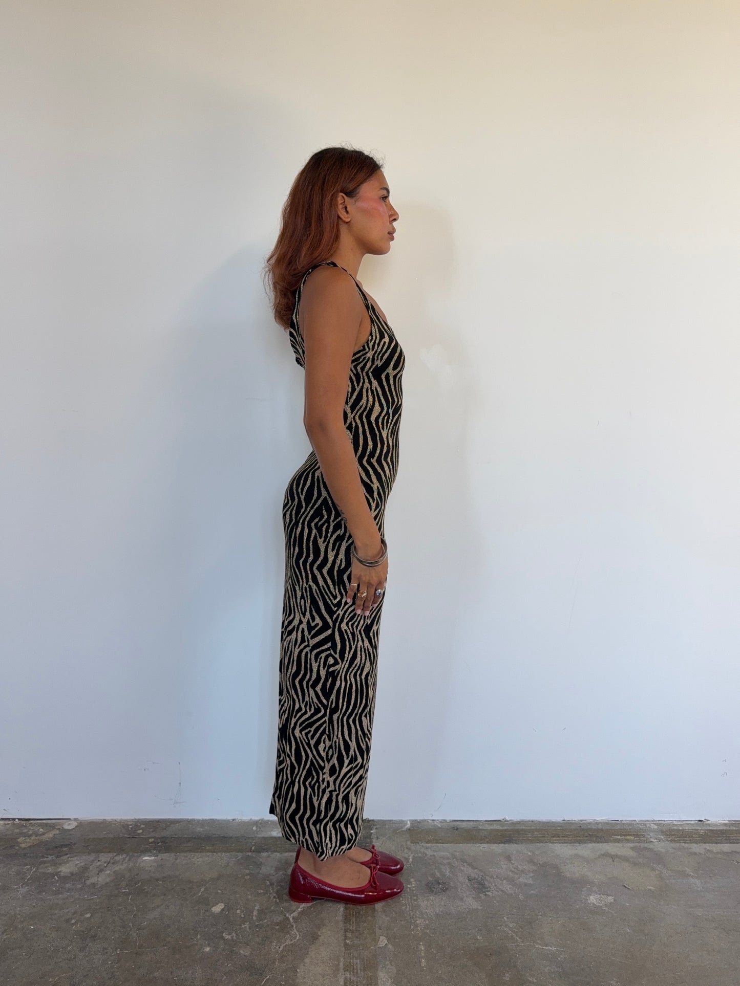 Vintage Black & Gold Zebra Knit Evening Dress
