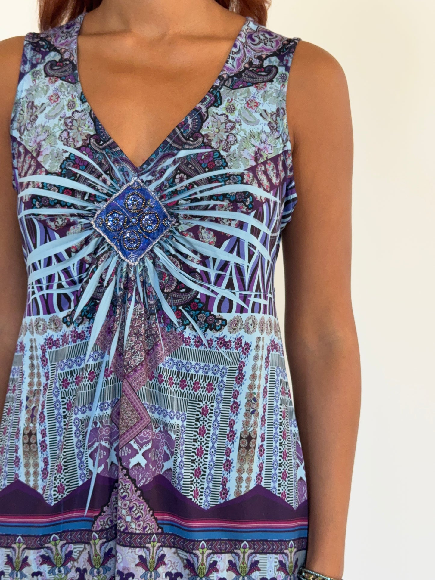 Vintage Beaded Medallion Print Tunic Top