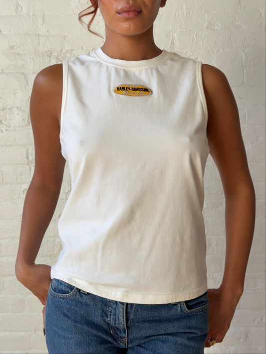 Vintage Y2K Harley-Davidson Logo Tank Top | White Motorcycle Shirt