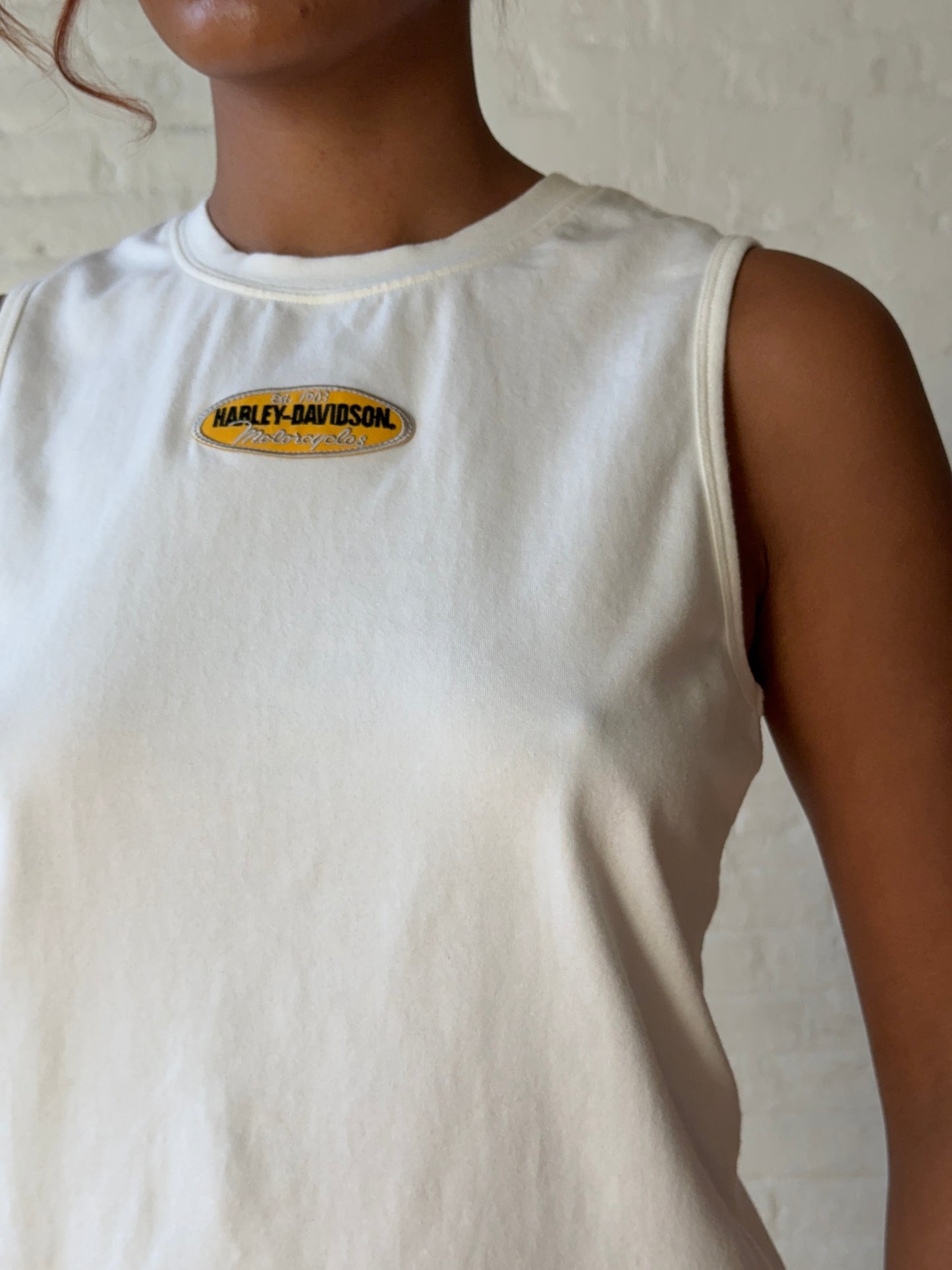 Vintage Y2K Harley-Davidson Logo Tank Top | White Motorcycle Shirt