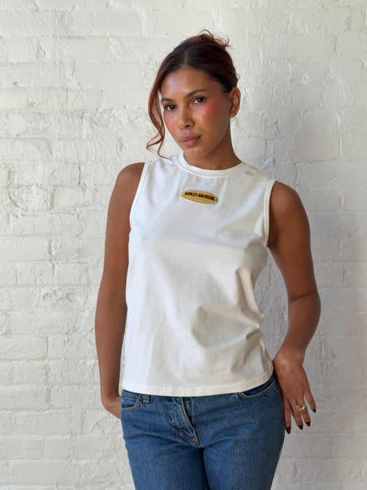 Vintage Y2K Harley-Davidson Logo Tank Top | White Motorcycle Shirt