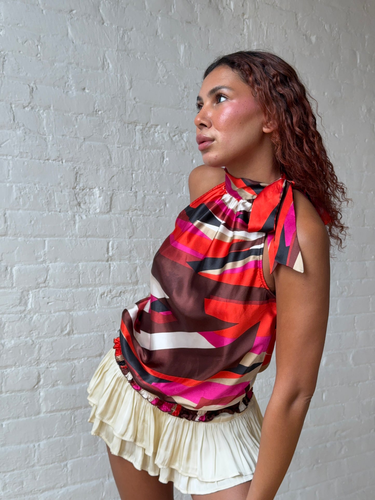 Vintage Abstract Satin Halter Top