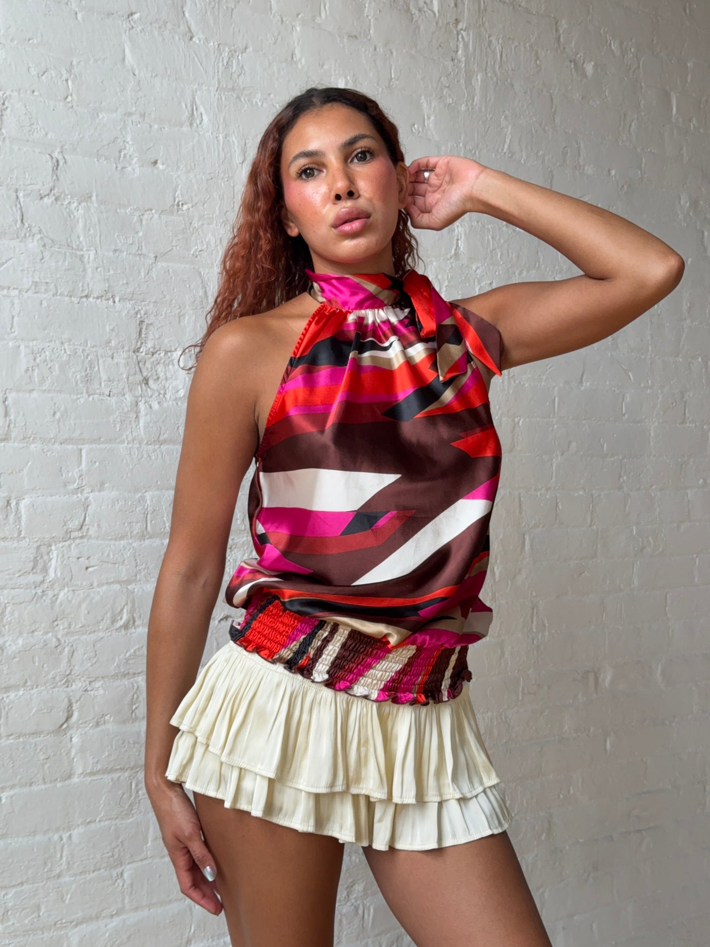 Vintage Abstract Satin Halter Top