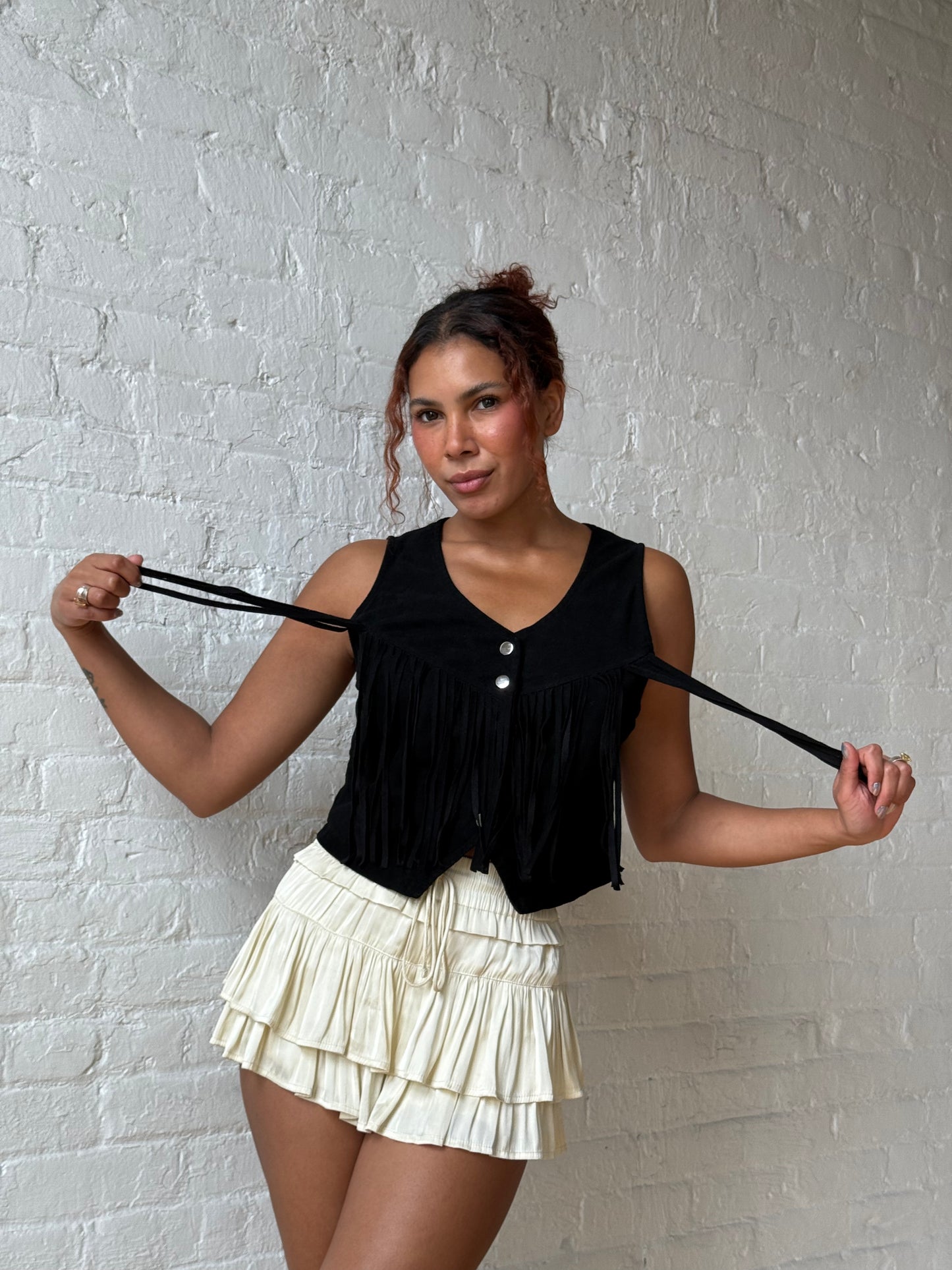 Vintage Y2K Black Fringe Vest Top